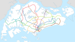 A diagram of the physical spread of the MRT network across the island.