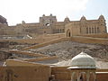 Front View of Amer Fort with serpentine staircase viewing from the road.