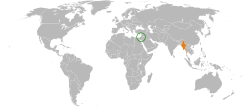 Map indicating locations of Israel and Myanmar