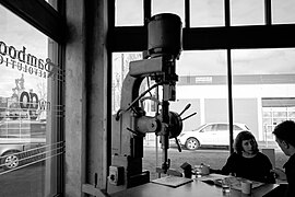 A drill press at Coava Coffee