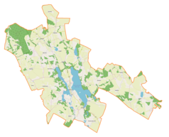 Mapa konturowa gminy Dąbrówno, na dole po prawej znajduje się punkt z opisem „Dąbrowa”