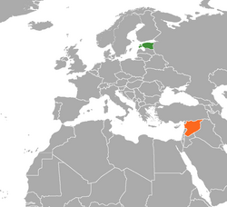 Map indicating locations of Estonia and Syria