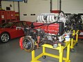 A 12-cylinder Ferrari Testarossa engine in an engine stand