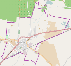 Mapa konturowa Gniewkowa, blisko centrum po lewej na dole znajduje się punkt z opisem „Cmentarz żydowski w Gniewkowie”