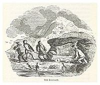 Illustration from John Nunn's book about the three years he and his shipwrecked crew survived on the island in the 1820s.