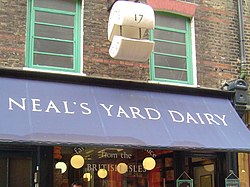 Neal's Yard Dairy storefront in Convent Garden neighbourhood