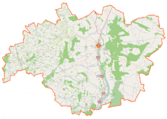 Mapa konturowa powiatu pułtuskiego, po prawej nieco u góry znajduje się punkt z opisem „Kościół filialny św. Rocha w Sadykrzu”