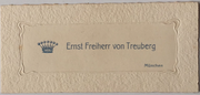 Visitenkarte mit Freiherrenkrone des Ernst Freiherr von Treuberg, eines Enkels von Eginhard Freiherr von Treuberg