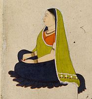 Lady by Nainsukh, a court painter in the small Rajput state of Jasrota, 1750s. Pahari painting.
