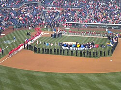 The 2011 Phillies on the field at Citizens Bank Park on Opening Day