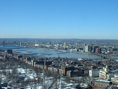 Charles River basin from an office tower in Boston