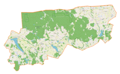 Mapa konturowa gminy Dubeninki, w centrum znajduje się punkt z opisem „Błąkały”