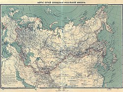 Χάρτης των ρωσικών σιδηρόδρομων το 1916