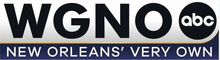 In a silver box, black letters W G N O and the ABC network logo. The box has a rounded lower right corner. Beneath is a blue box with white text reading "New Orleans' Very Own".