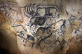 Painting of rhinoceroses; c. 32,000-14,000 BC; charcoal on rock; length: c. 2 m; Chauvet Cave (Ardèche, France)[84]