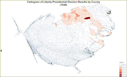 Cartogram of Liberty presidential election results by county