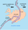 Image 22Mid-Atlantic Ridge and adjacent plates. Volcanoes indicated in red. (from History of Iceland)