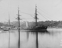 Three-masted armoured warship