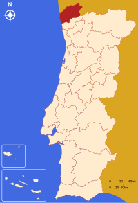 Minho-Lima bölgesini gösteren Portekiz haritası