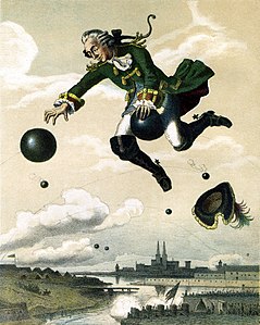 Baron Munchausen rides a cannonball (pre-1872)