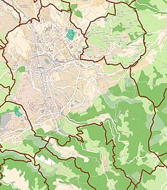 Mapa konturowa Saint-Étienne, u góry po lewej znajduje się punkt z opisem „Stade Geoffroy-Guichard”