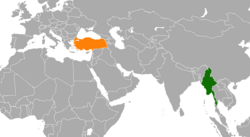 Map indicating locations of Myanmar and Turkey