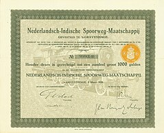 Share of the Nederlandsch-Indische Spoorweg-Maatschappij, issued 9 March 1920