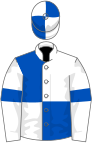 White and royal blue (quartered), white sleeves, royal blue armlets, quartered cap