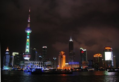 Pudong at night with Oriental Pearl Tower