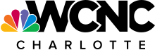 The six-colored NBC peacock and the black letters WCNC, overlapping each other. The first C sits atop the W and the N, and the N sits atop the C. Beneath both is the word "CHARLOTTE".