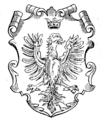 Herb województwa krakowskiego w XIX-wiecznym wydaniu herbarza Bartosza Paprockiego (1858).