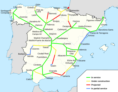 Χάρτης του Ισπανικού σιδηροδρομικού δικτύου υπερταχείας (Δεκ 2023)