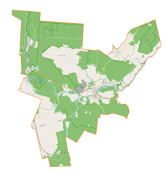 Mapa konturowa gminy Inowłódz, u góry po lewej znajduje się punkt z opisem „Kompleks schronów w Konewce”