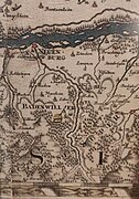 Karten-Ausschnitt[18] von Jacques Michal und Matthäus Seutter, um 1710 (Klemmbach, hier „Müllenbach“ unterhalb Rhein)