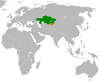 Location map for Kazakhstan and Kyrgyzstan.