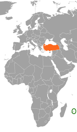 Map indicating locations of Mauritius and Turkey