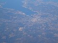 Vista aerea della ria e della città di Pontevedra.