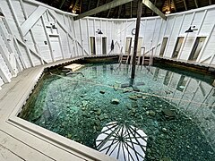 Interior of the Warm Springs Pools, historic geothermal spa buildings operated by the Homestead in the town of Warm Springs, Virginia