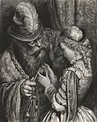 Ritter Blaubart, nach dem der Protagonist betitelt wird, in einem Holzschnitt von Gustave Doré aus dem Jahr 1862