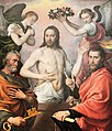 Der auferstandene Jesus Christus, mit dem Heiligen Petrus, dem Heiligen Paulus und zwei Engeln, Öl auf Leinwand, Anthonis Mor (1564)