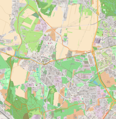 Mapa konturowa Czeladzi, na dole nieco na prawo znajduje się punkt z opisem „Piaski”