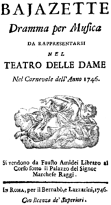 Gioacchino Cocchi – Bajazette – Titelseite des Librettos – Rom 1746