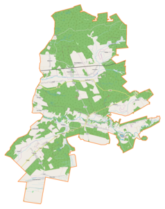 Mapa konturowa gminy Harasiuki, u góry nieco na prawo znajduje się punkt z opisem „Szeliga”