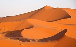 Landscape of the Erg Chebbi at sunset