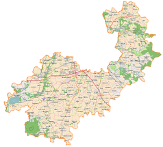 Mapa konturowa powiatu wrocławskiego, po lewej znajduje się punkt z opisem „Pałac w Sośnicy”