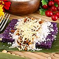 Puto bumbong, steamed rice cakes made with purple glutinous rice, steamed in bamboo tubes