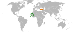 Map indicating locations of Senegal and Turkey