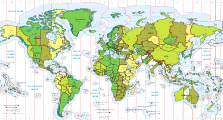 Παγκόσμιος χάρτης με πληροφορίες ζώνης ώρας και αποκλειστικής οικονομικής ζώνης