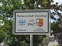 Hinweisschild auf die Partnerschaft/Jumelage seit/depuis 1967