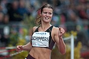 Dafne Schippers tijdens de FBK Games in 2010. In de stromende regen wordt zij vijfde op de 100 m.